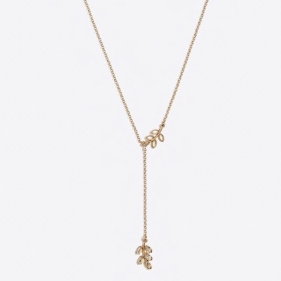 J. Crew Gold Tone Leaf Pendant Long Y Necklace with Crystals - Picture 1 of 13